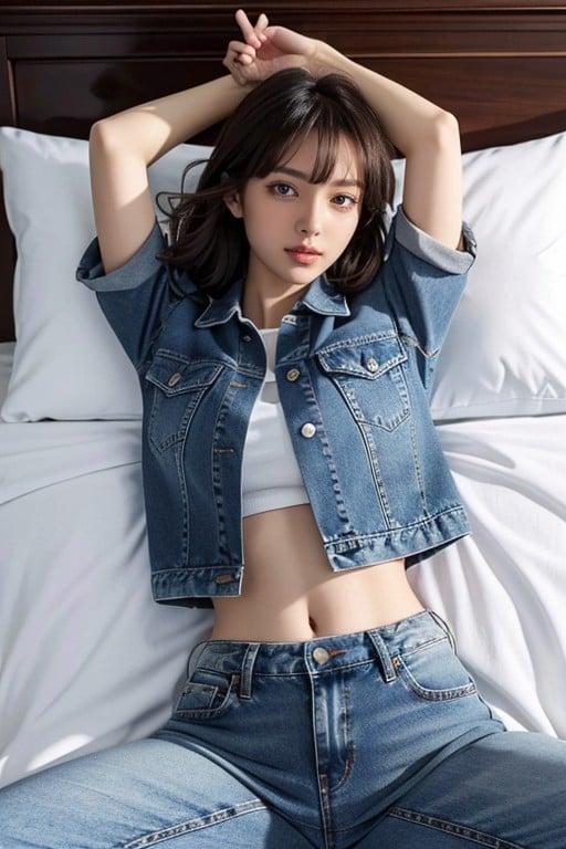 Navel Exposed, Jeans, Denim Jacket AI Porn