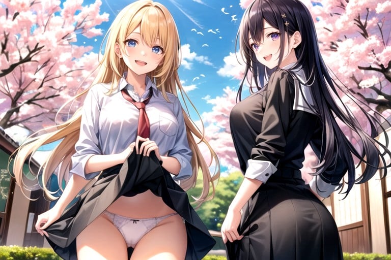 Lifting Skirt, Sakura Garden, Cute AI Porn