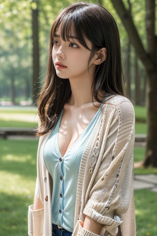 大乳, Cardigan, Long HairAI黄片