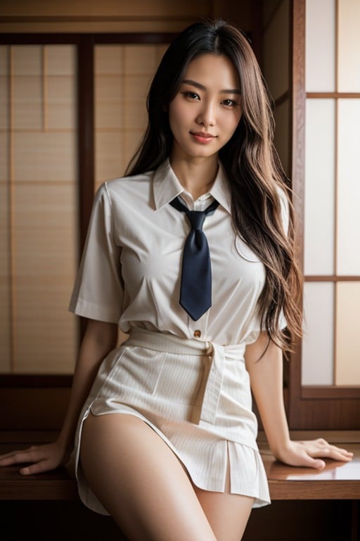 De Baixo Para Cima (saia Superior), Japonesa, Uniforme Escolar Pornografia de IA