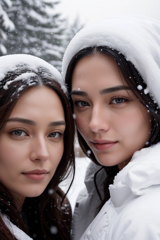 2 Personnes, Il Neige, Vue De FacePorno IA