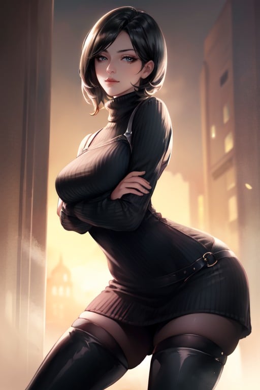 Olhando Para O Visualizador, Ada Wong (resident Evil), Braços Cruzados Pornografia de IA