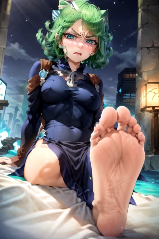 De Abajo Hacia Arriba, Sentada Mostrando Los Pies, Tatsumaki (one Punch Man)Porno AI