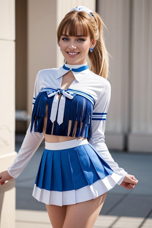 Cheveux Blond, Pleated Skirt, Cheerleader UniformPorno IA