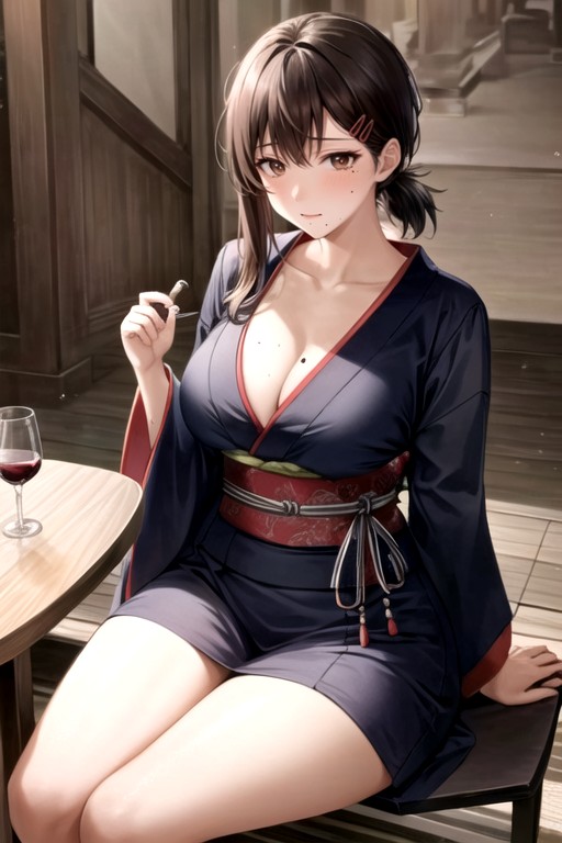 Cleavage, Kimono, Sitting Down AI Porn