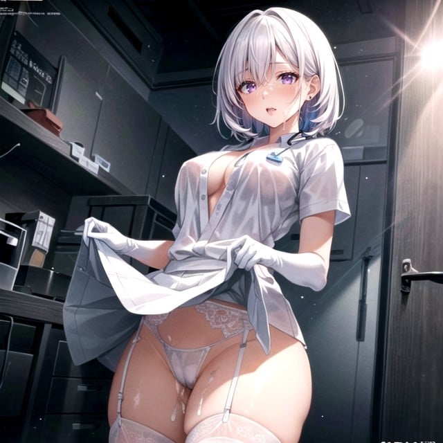 Garter Belt, White Elbow-gloves, White Doctor Uniform OutfitAI黃片