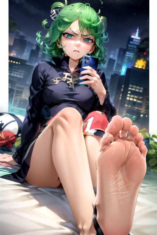 Tatsumaki (one Punch Man), Bottom Up, Sitting Presenting Feet AI Porn