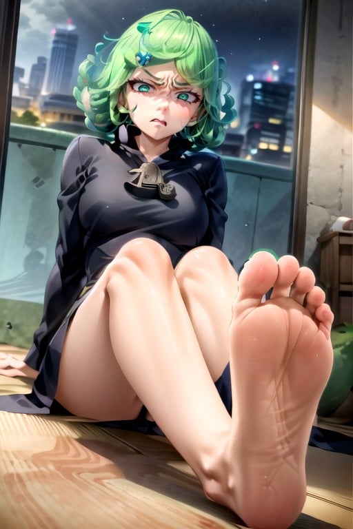 Tatsumaki (one Punch Man), Assis Présentant Les Pieds, Du Bas Vers Le HautPorno IA