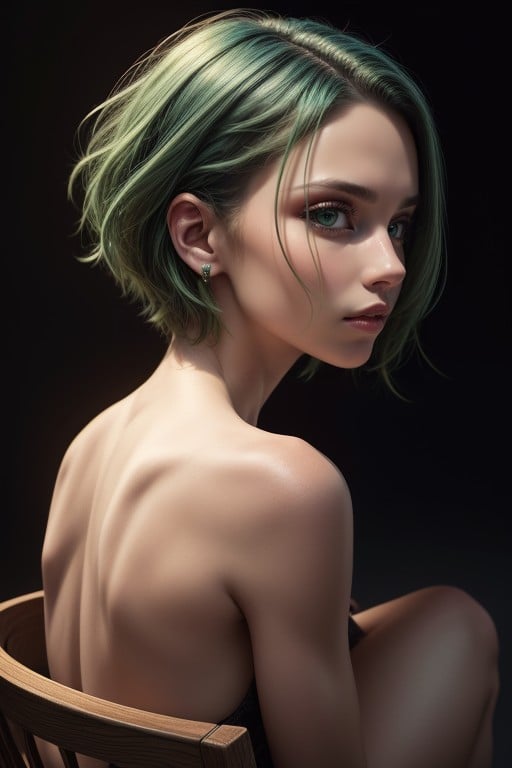 Rear View, Pixie Cut, Green Hair AI Porn