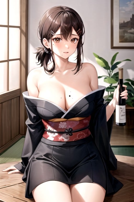 Multi-person Gathering、wine Table 、kobeni、coquettish、drink、flattering、give The Guests Wine、beauty Plan、the Accompanying Girl、sitting On A Man's Lap 、, Kimono, S'asseoirPorno IA