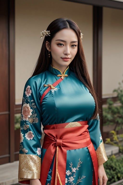 Hanfu Chinês, Liso, Teal Eyes Pornografia de IA