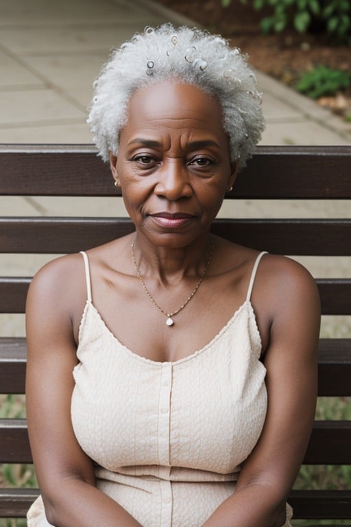 怒り, 60+, White Hair Sitting On Bench Full ViewAIポルノ