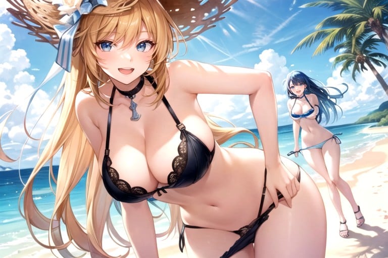 Pulling Down Panties, Slingshot Bikini, Beach AI Porn