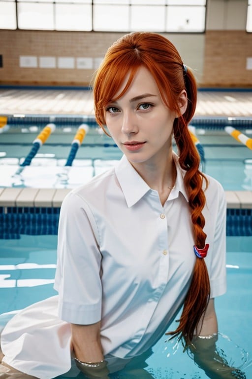 Skinny, School Swimming Pool, Pigtails AI Porn