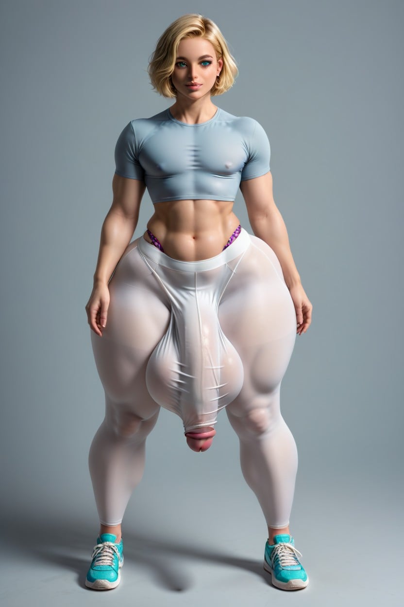 No Tits, Androgynus, Highly Detailed Hyper Large Ballsack Bulge Shemale AI Porn