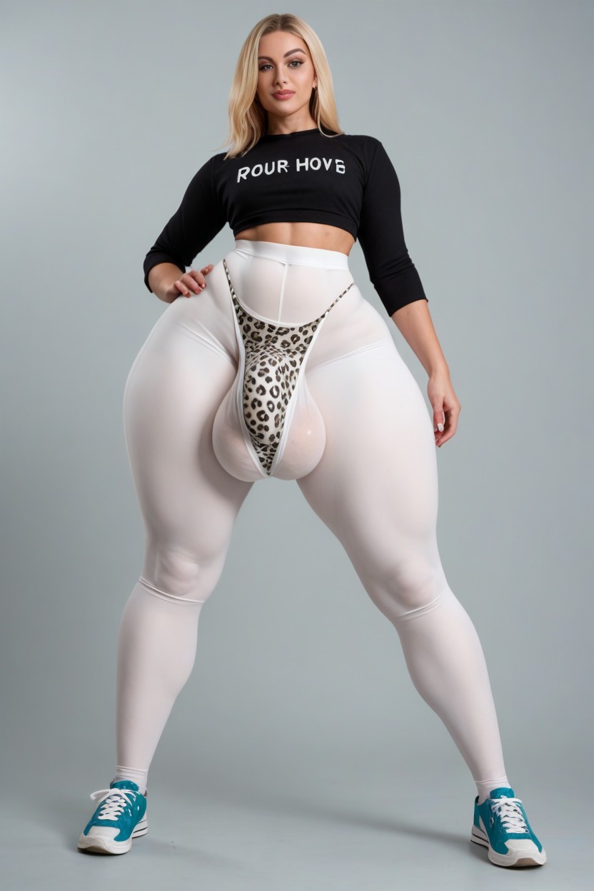 Massive Testicles Bulge, Gray Top Tshirt, Long Thick Thighs Shemale AI Porn