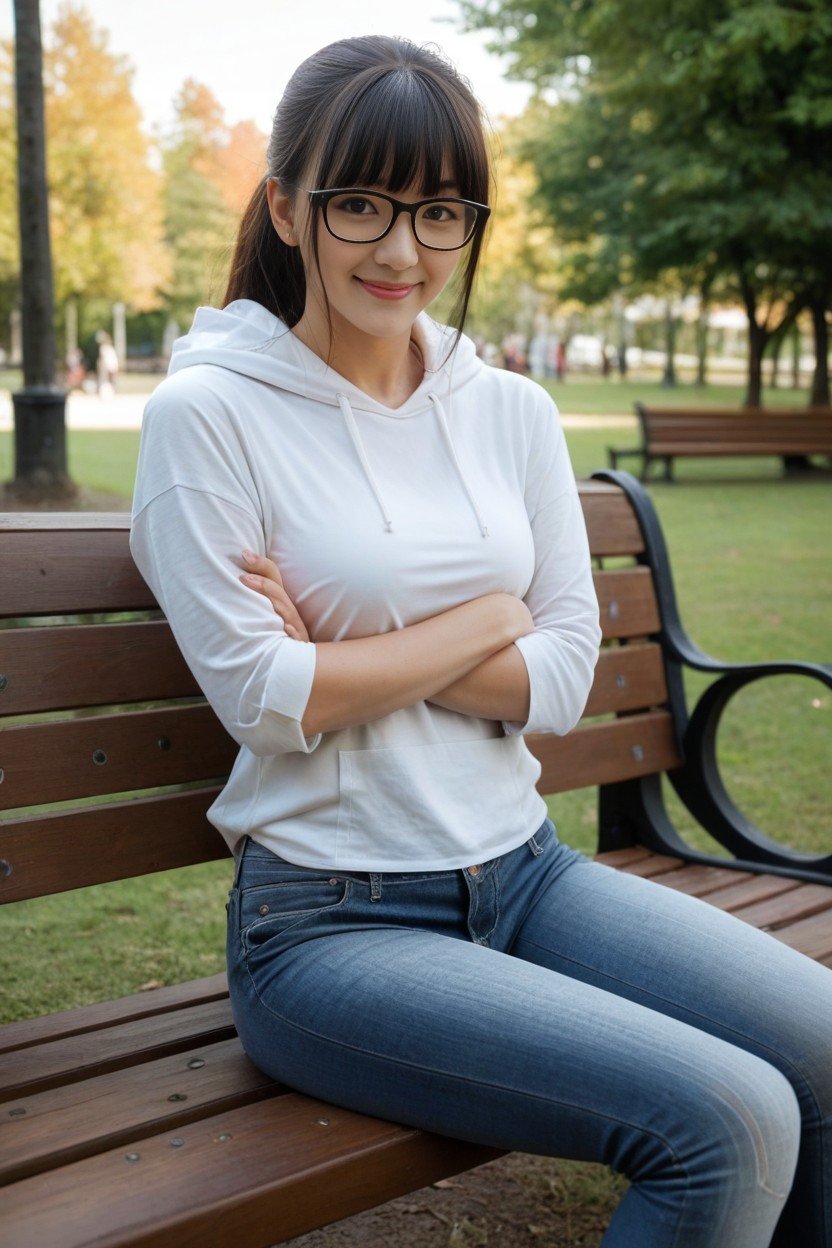 Sitting On Park Bench, Nerdy Girl, 牛仔褲AI黃片