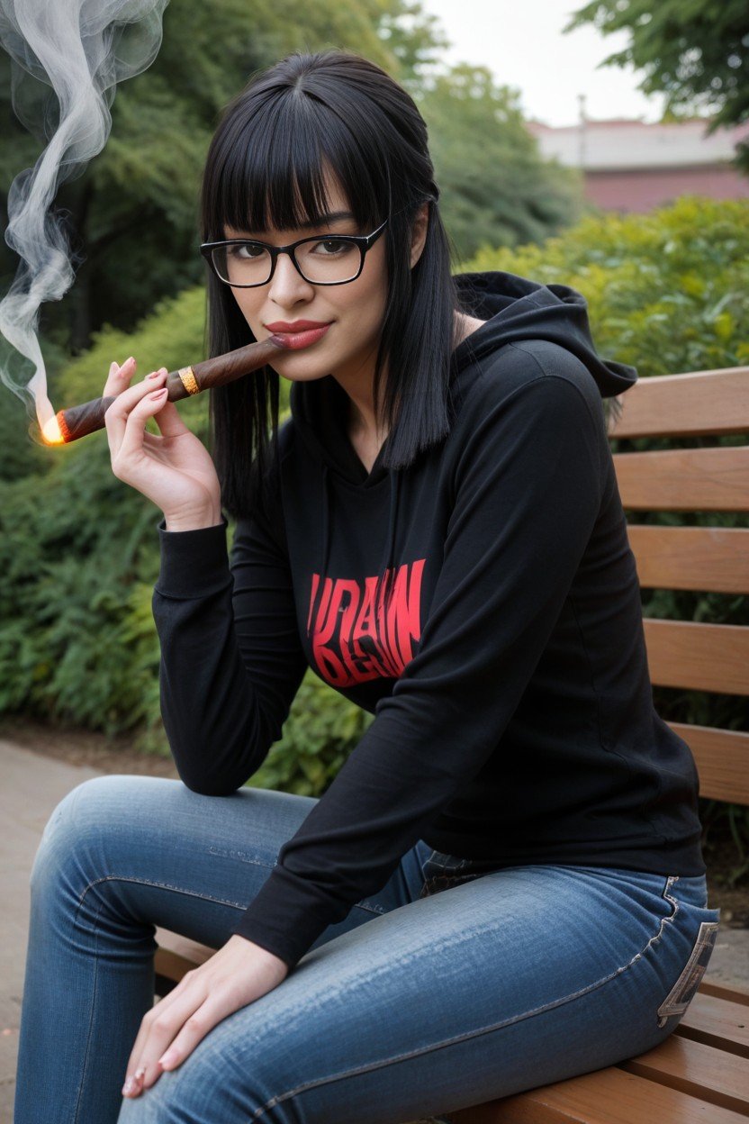 Nerdy Girl, Dragging On Cigar, Cigar Hanging From LipsAI黃片