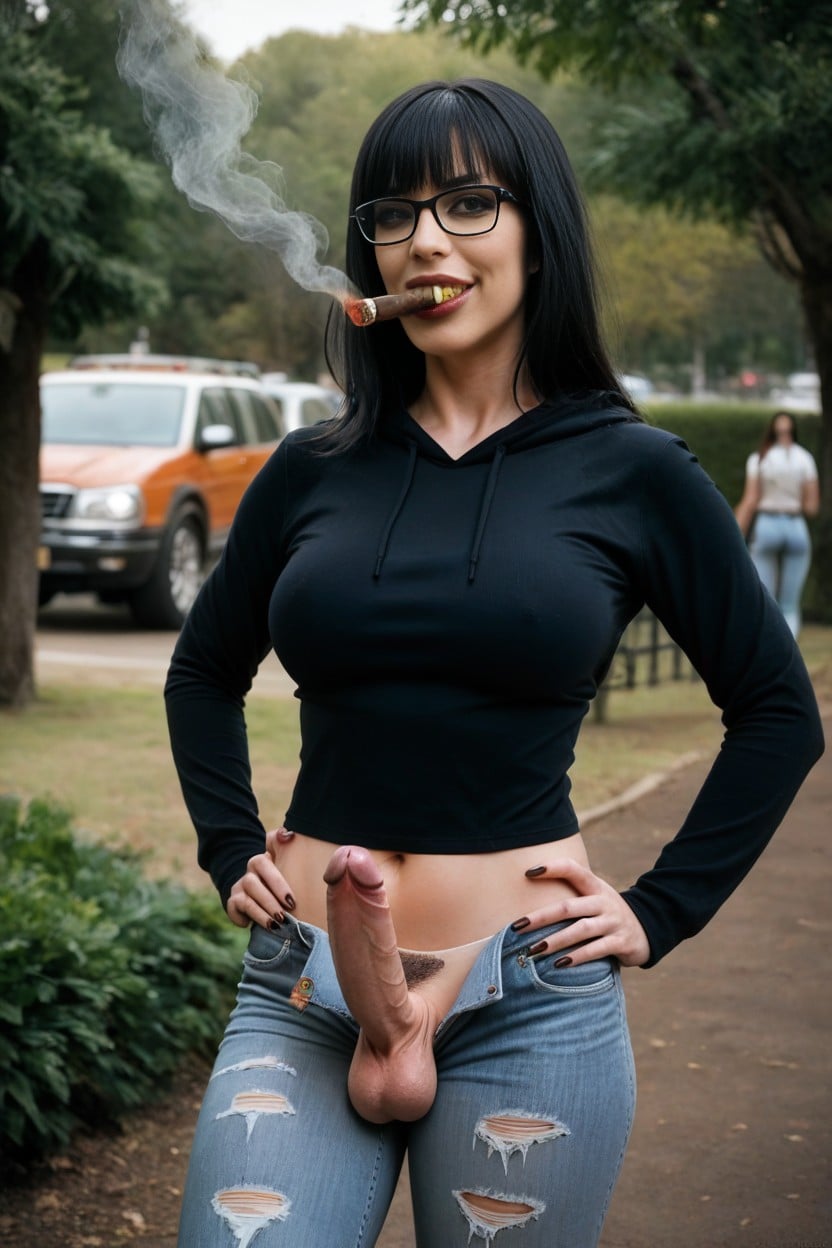 Cigar Ember Hot, Black Hoodie, Lips Wrapped Around Cigar AI Porn