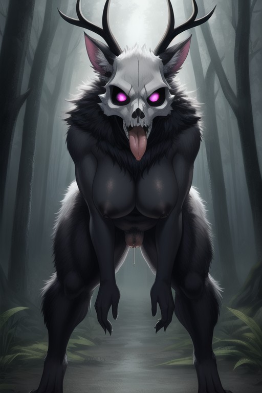 Glowing Eyes Wendigo, High Fur Detail, On Body Furry AI Porn