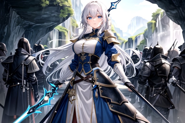 Long Hair, In Her Right Hand She Holds A Blue-hilted Rapier, CuevaPorno AI