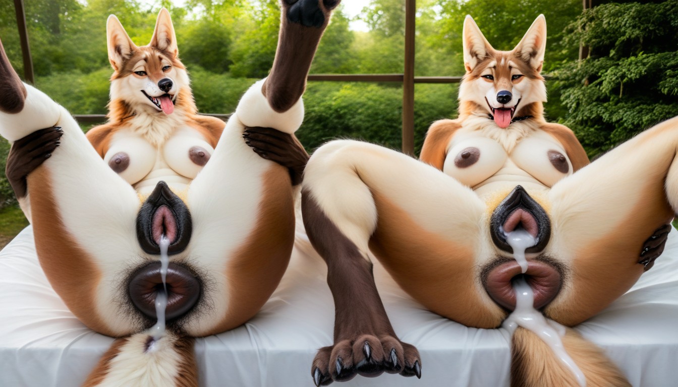 Dark Fur Like A Jackal, Hairy Pussy, Dark-brown Labia Furry AI Porn