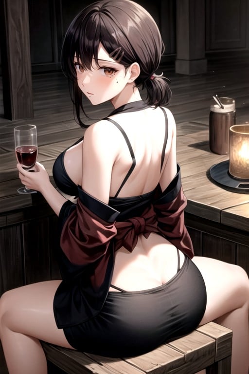 Kobeni、buttocks 、sitting On A Man's Lap、drink、intimate Manners、, 뒷편의 경치, 허벅지 노출AI 포르노