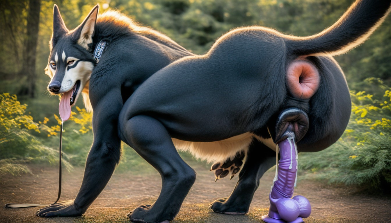 Anthro Furry Jackal With Black Fur, Puffy Pussy, Dense Forest Furry AI Porn