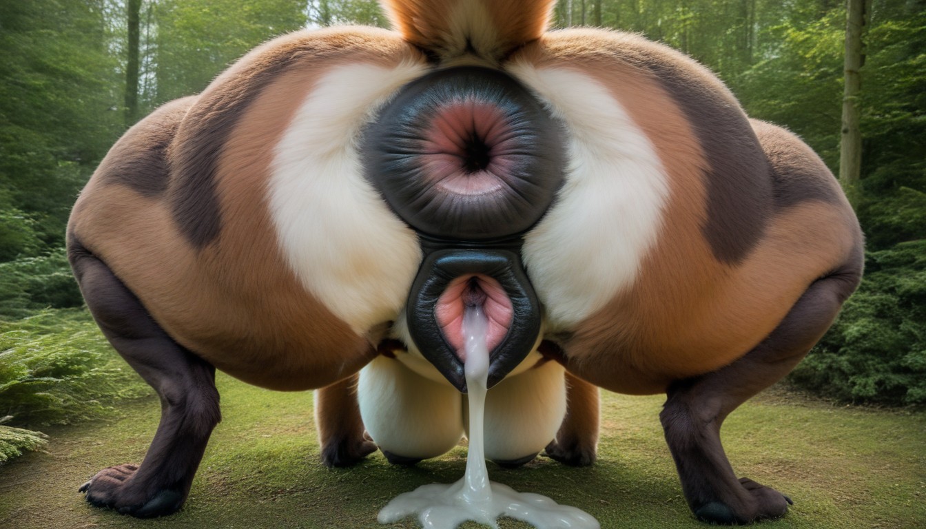 Foliage In Foreground, Enlarged Pussy, Black Anus Furry AI Porn