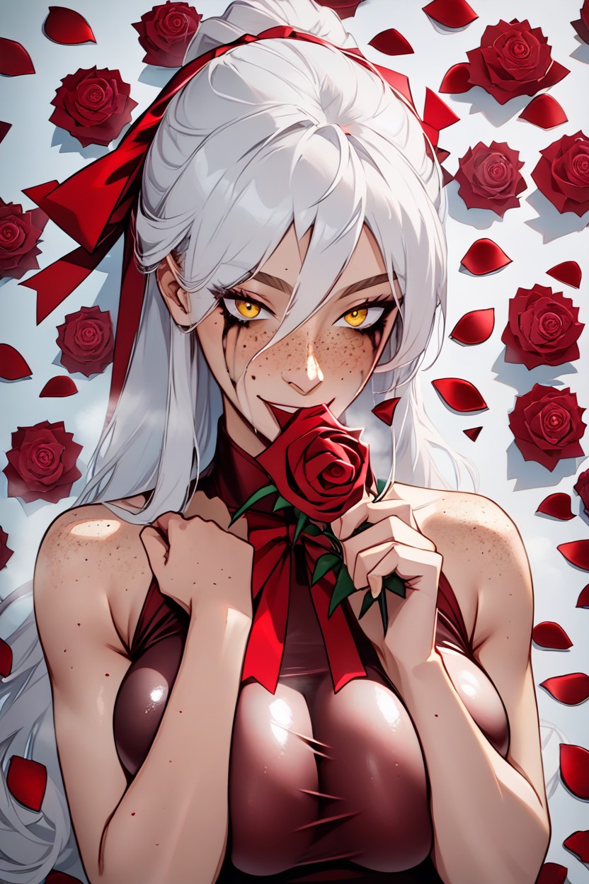 Hundreds Of Roses Surround Her, Freckles, Ultra Detailed Body AI Porn