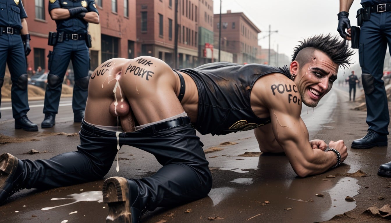 A Punk Fucks A Cop In The Mouth, Gang Bang, Gang Bang AI Gay Porn