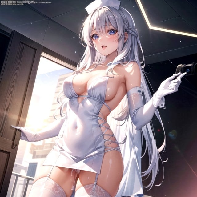 Orgasm, White Hair, Thighs Exposed AI Porn