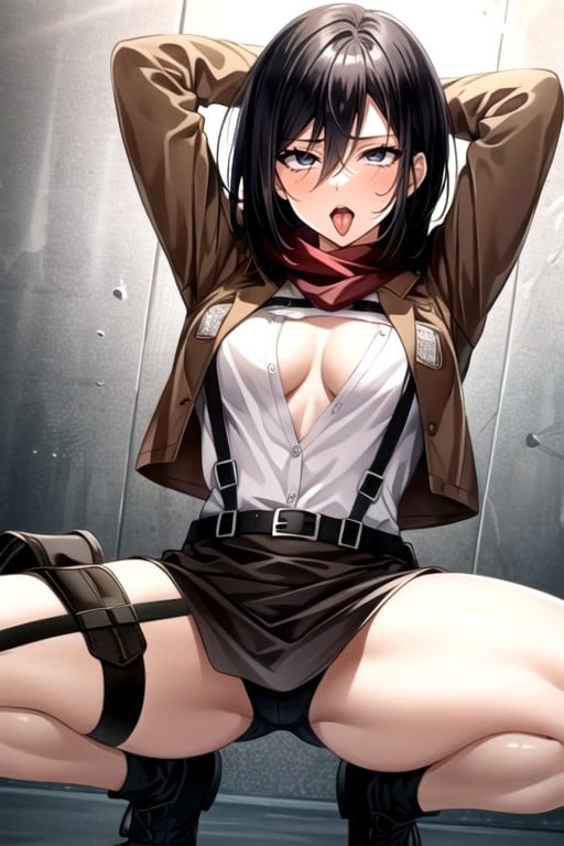 Mikasa Ackerman (attack On Titan), Squatting, Arms Up AI Porn