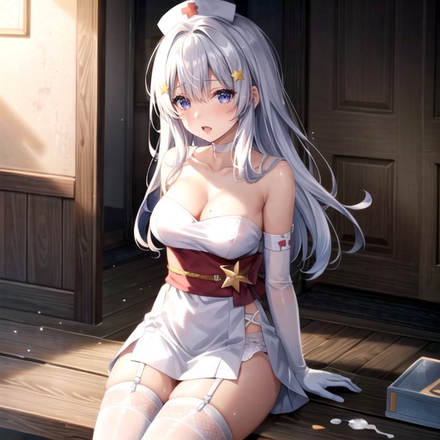 S'asseoir, White Nurse Uniform Outfit, JapanesePorno IA