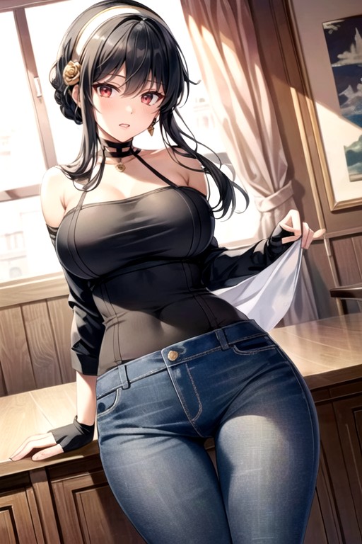 30+, Manga Larga, Jeans、white Shirt、Porno AI