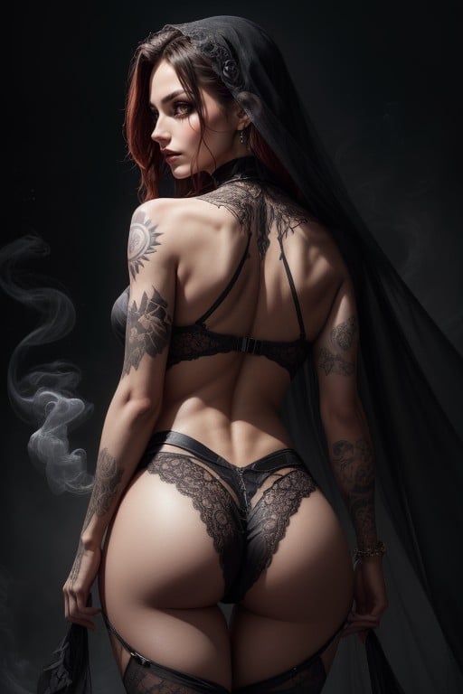 Flickers With Intensity, Embodies The Irresistible Allure Of Darkness, In This Gothic Guise Pornografia de IA