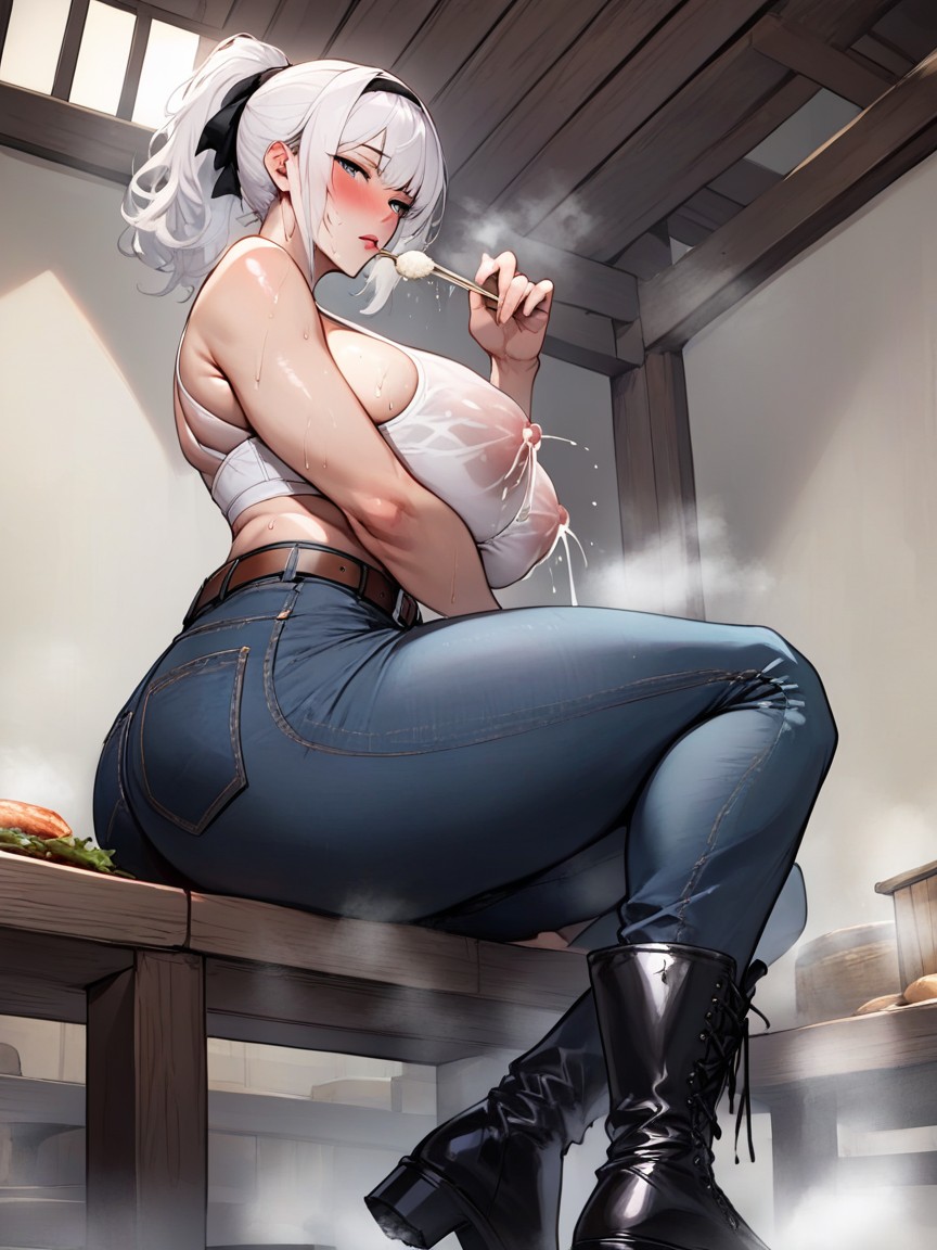 Wet Clothes, Indoors, Sitting Down AI Porn