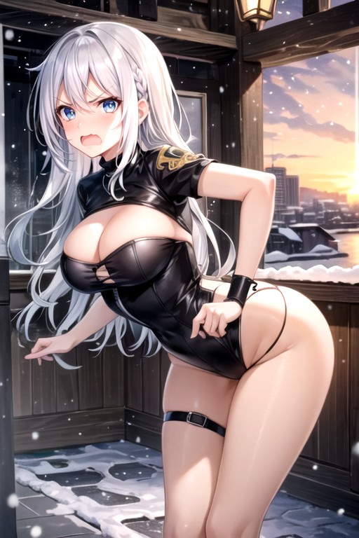 Ash Hair, Snowing, Sunset AI Porn