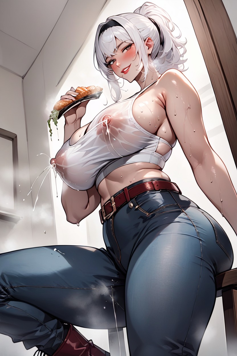 Large Breasts, White Hair, Long Nipples AI Porn