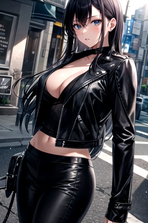 Biker, Spandex, Black Leather Biker JacketAI 포르노