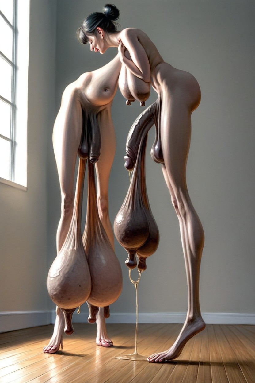 Simple Background, Hd, Saggy Tits That Touch The Floor Shemale AI Porn