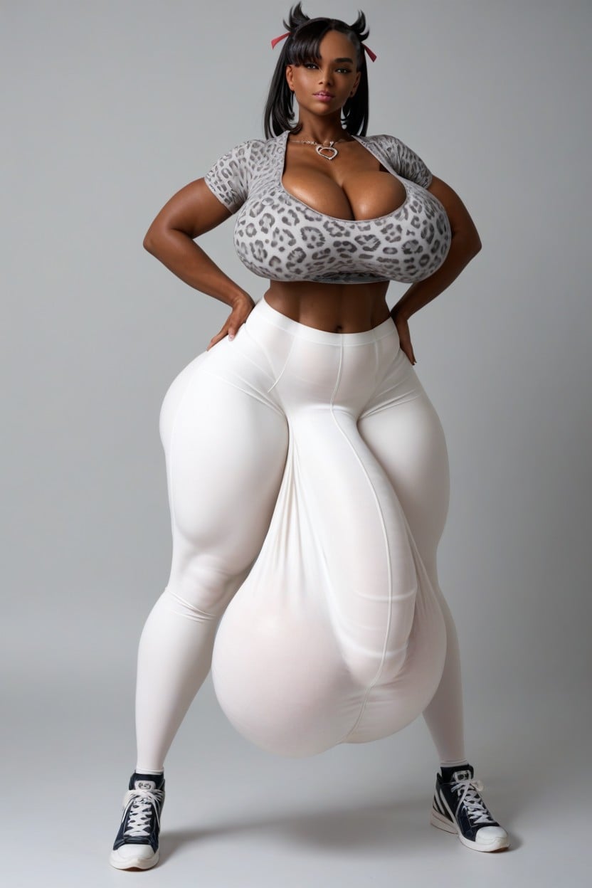 Long Thick Thighs, Extremely Large Ass, Big Cock Bulge Shemale AI Porn
