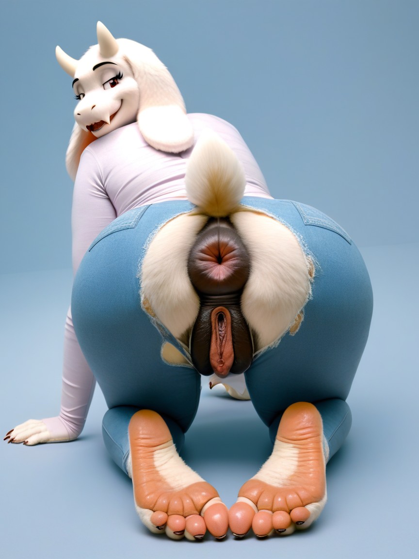 Dark-brown Labia, Dark-brown Anus, Perfect And Highly Detailed Feet Anatomy Furry AI Porn
