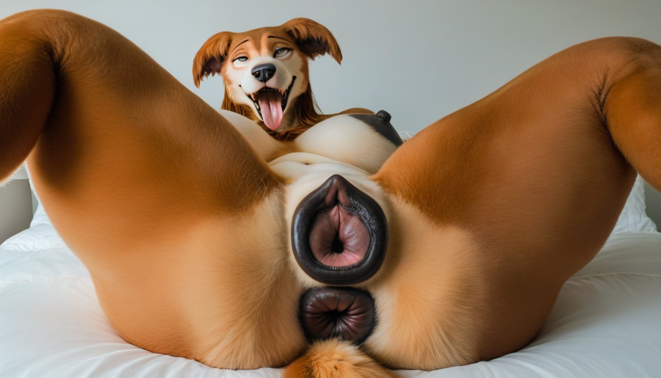 Massive Canine Pussy, Female Masturbation, Side View Furry AI Porn