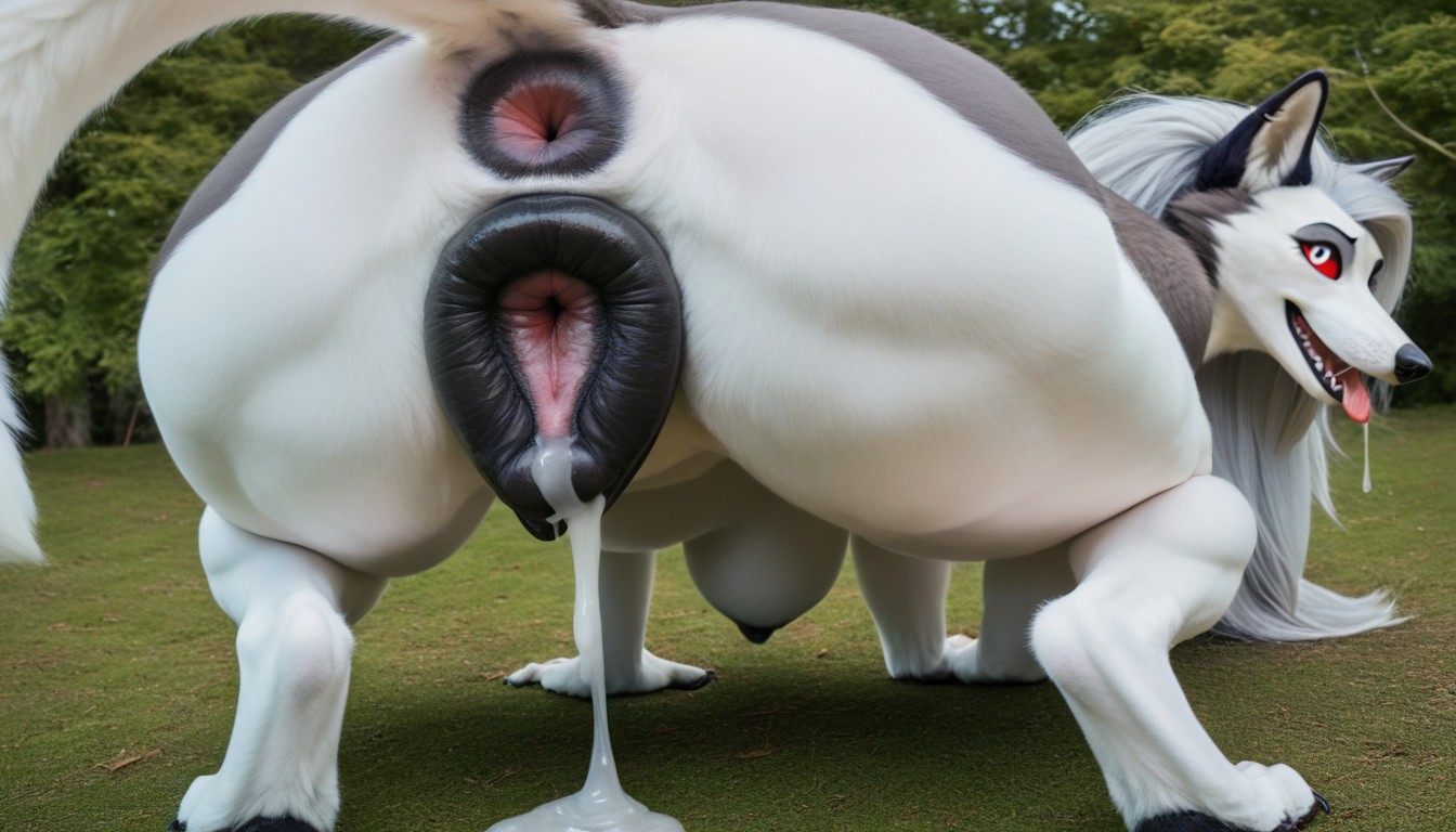 Tail Anus, Massive Canine Pussy, Obscured By Foliage Furry AI Porn