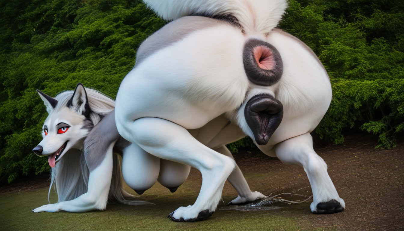 Extremely Large Ass, Looking At Viewer, Obscured By Foliage Furry AI Porn