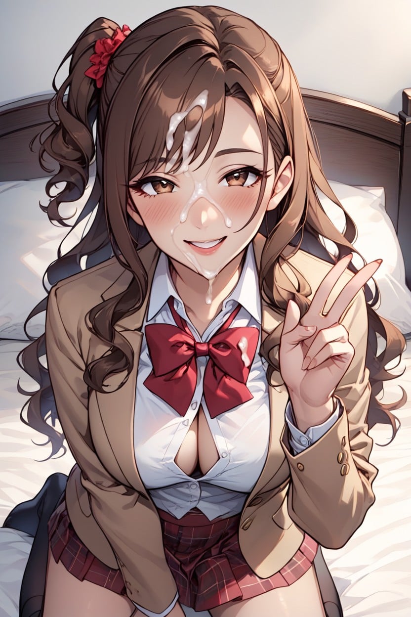 Brown Hair, Red Bowtie, Plaid Skirt Hentai AI Porn