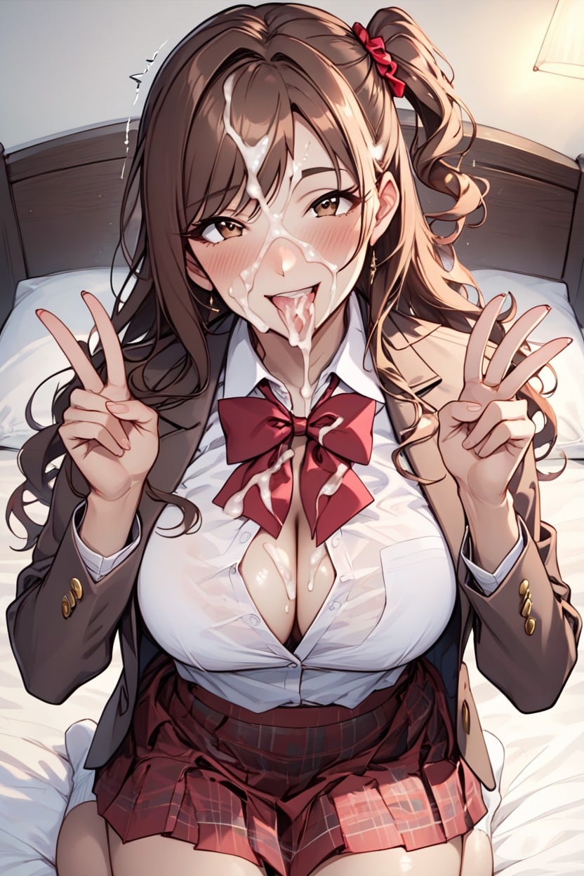 Bangs, Red Bowtie, Smiling Mouth Open Hentai AI Porn