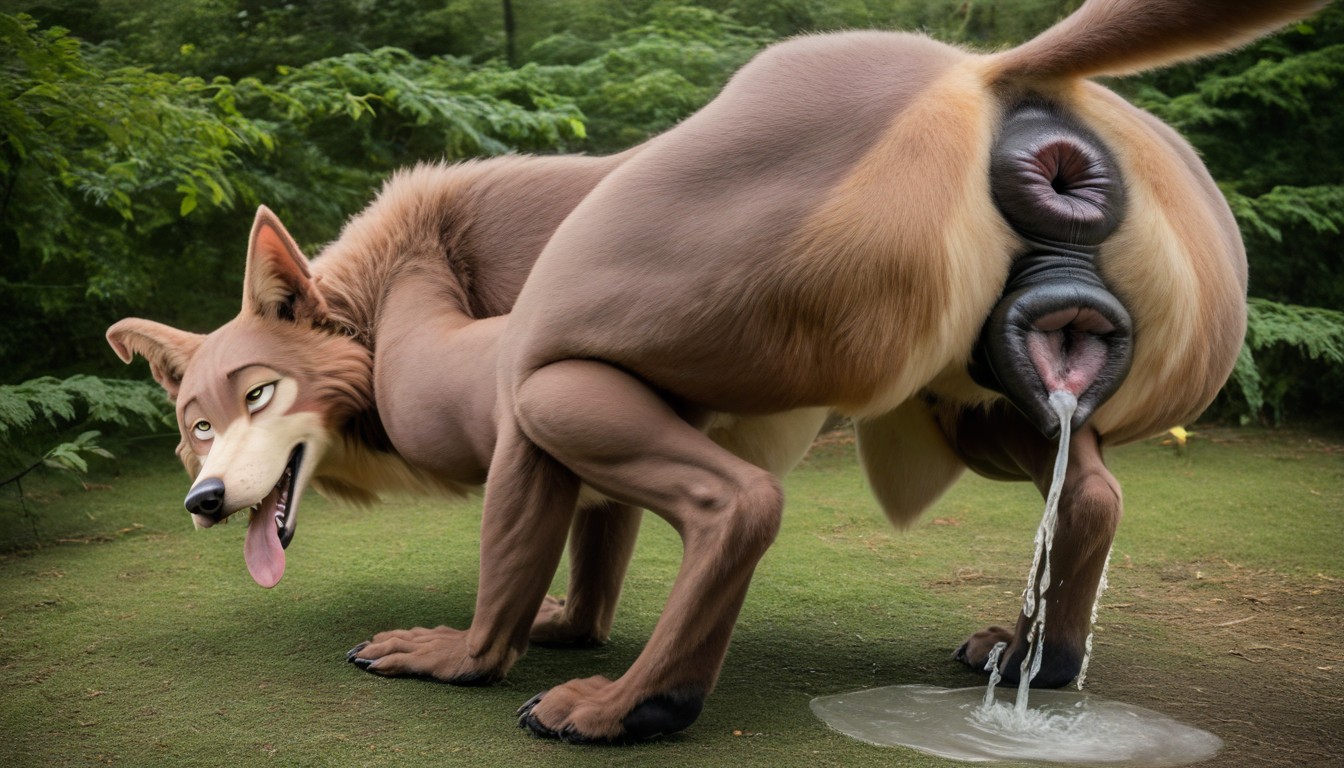Prominent Canine Pussy, Black Anus, Excessive Squirting Furry AI Porn