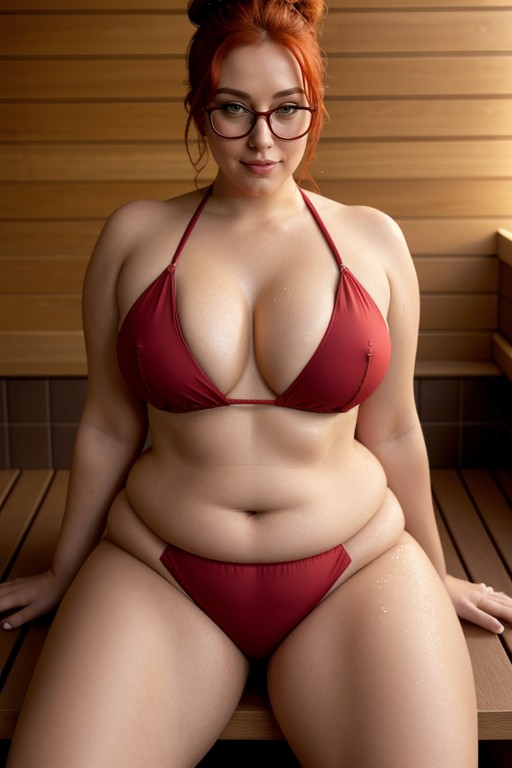 She Has Massive Thighs, Super Curvy, Bright Red Hair Bun AI Porn